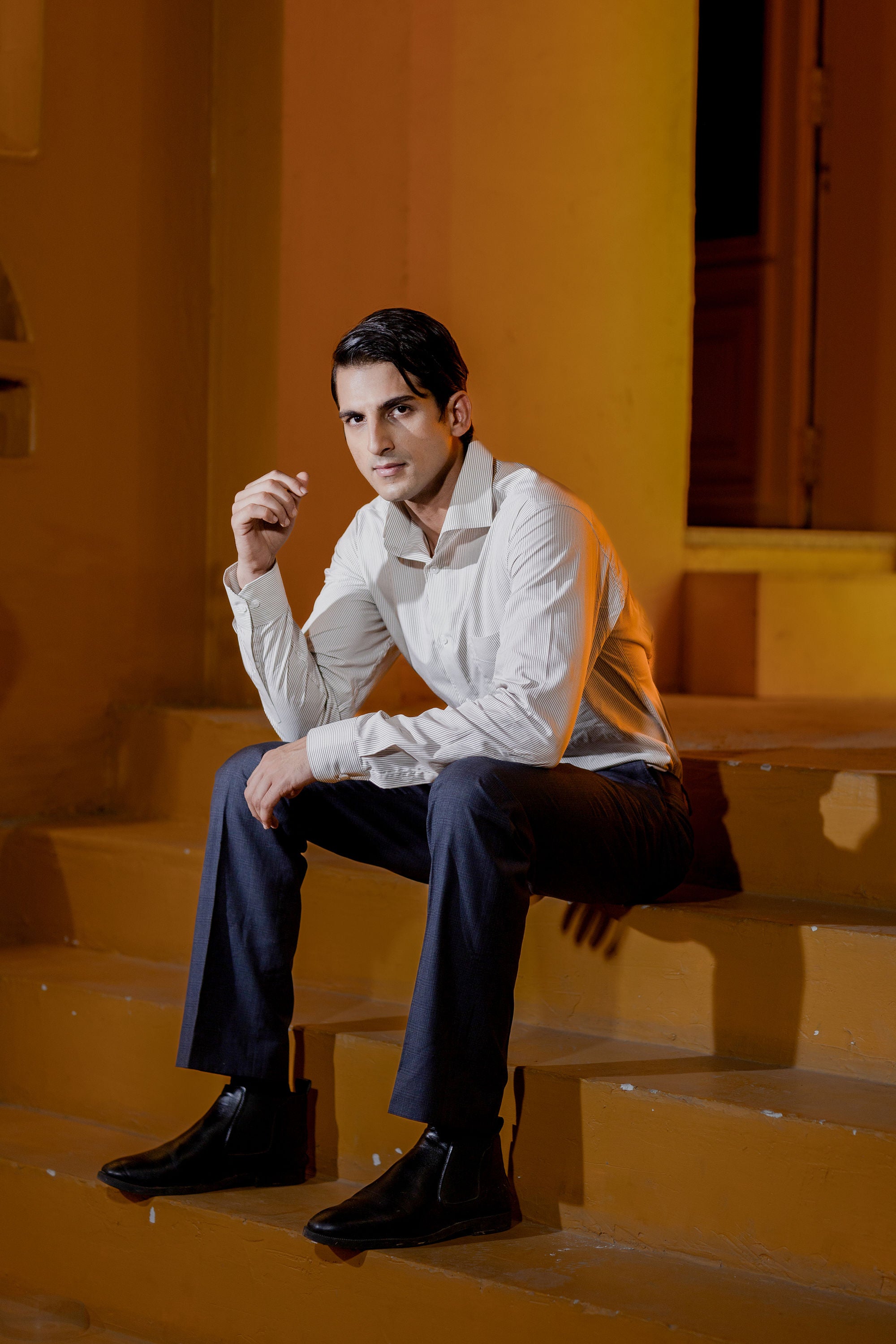 Beige Pinstripe 80s 2-Ply Organic Cotton – slide 3