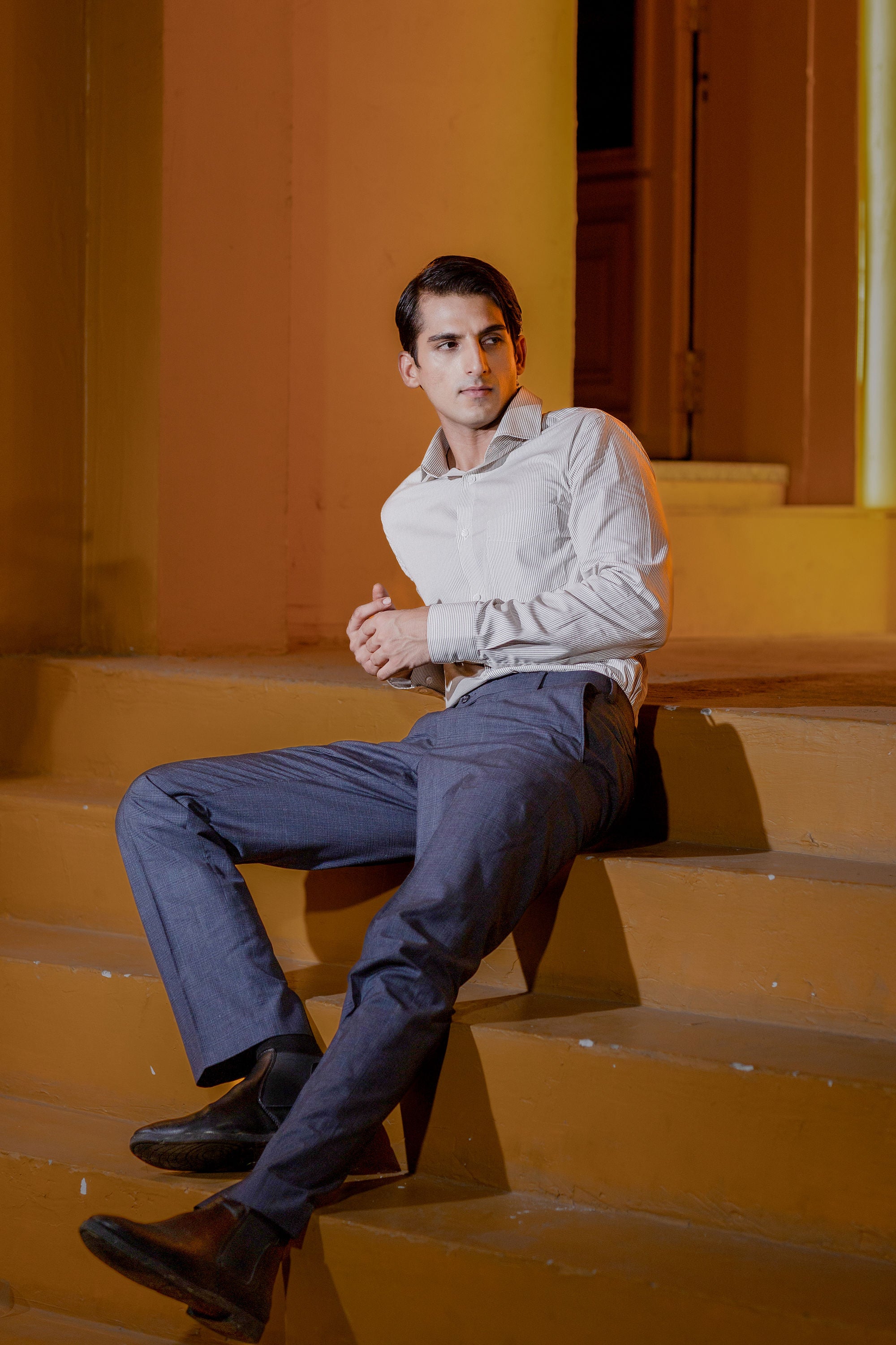 Beige Pinstripe 80s 2-Ply Organic Cotton – slide 4