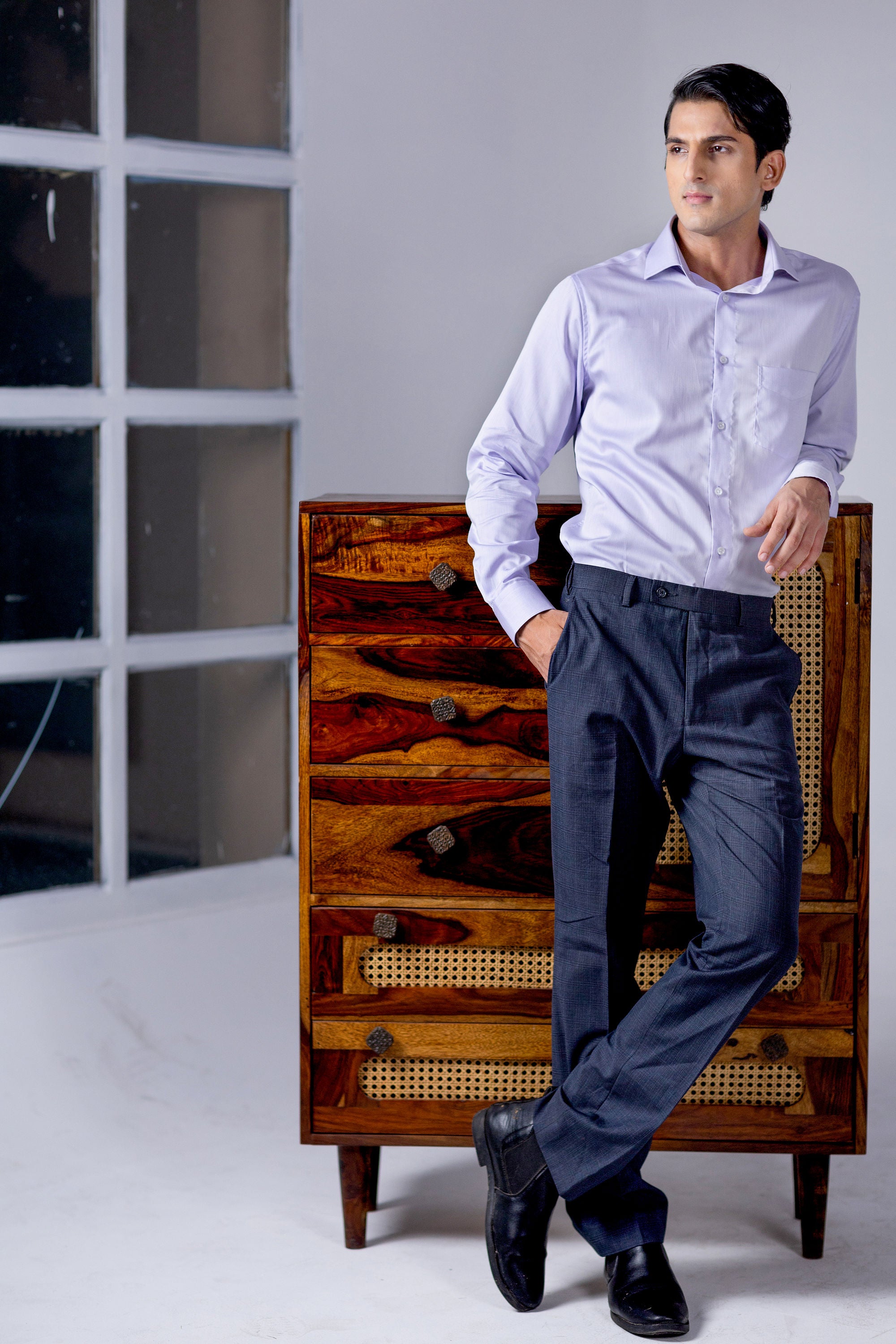 Lilac Herringbone Shirt 80s 2-Ply – slide 3