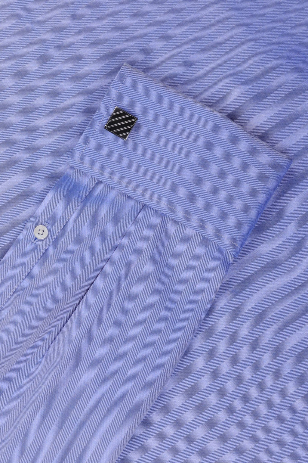 Blue Herringbone French Cuff Shirt 80s 2-Ply
