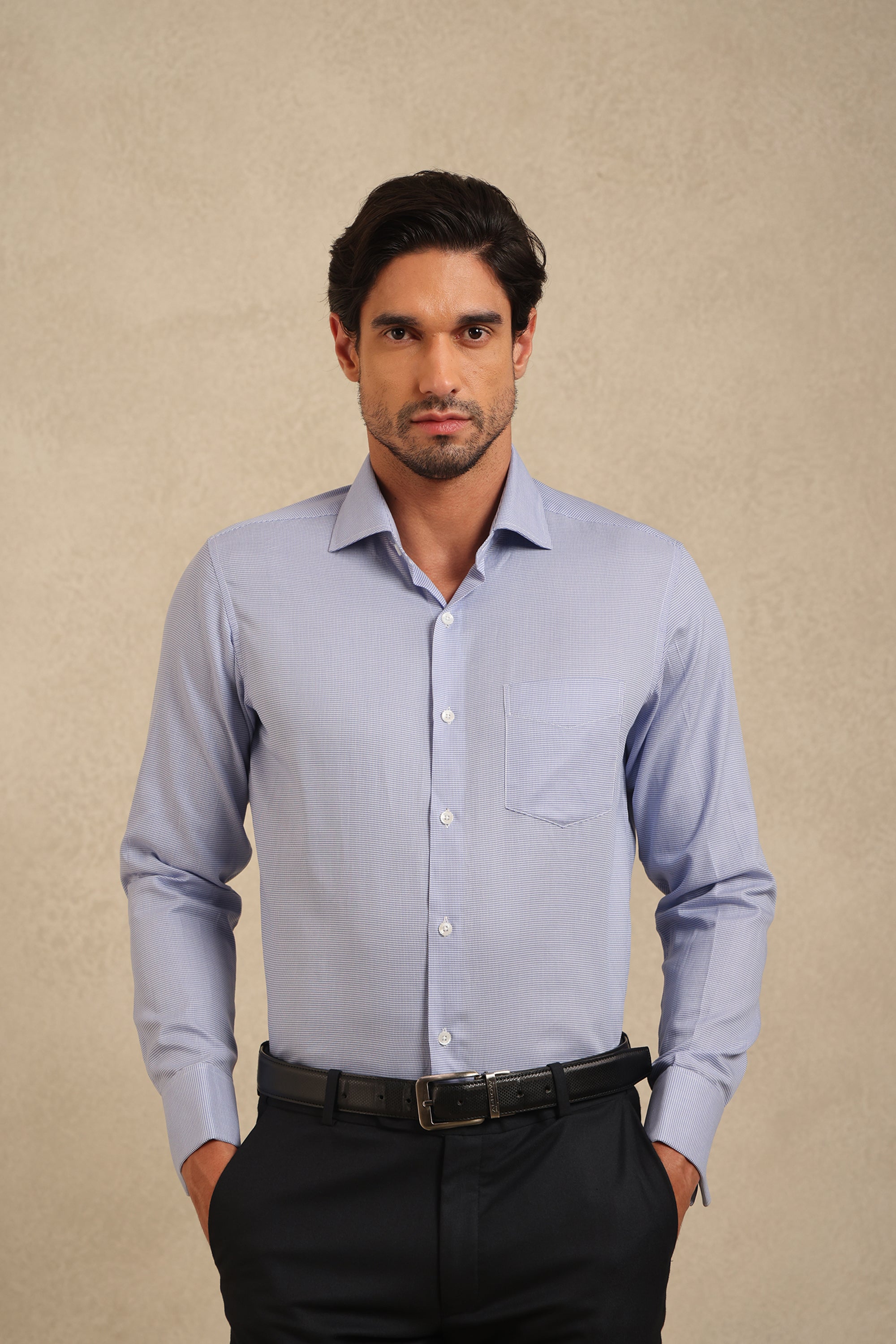 Blue Puppytooth French Cuff Shirt 2-Ply