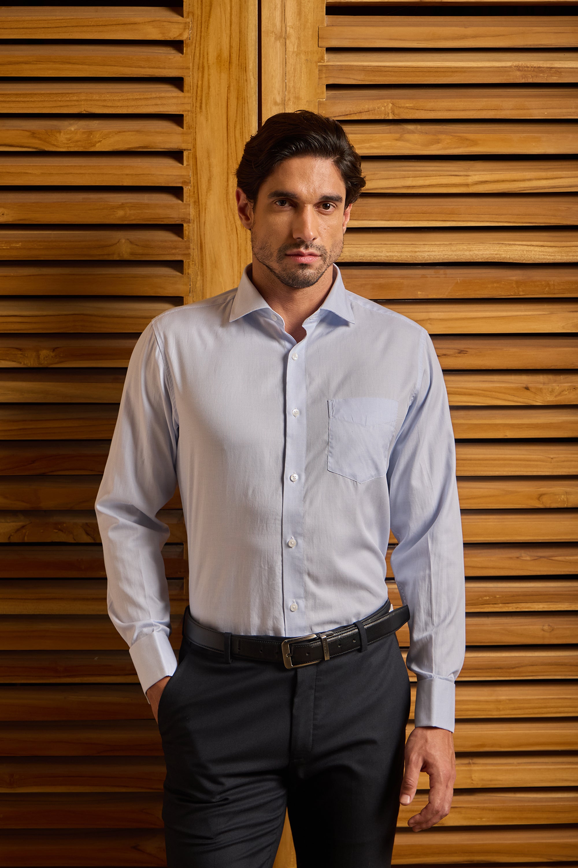 Blue Graph Check French Cuff Shirt 70s 2-Ply