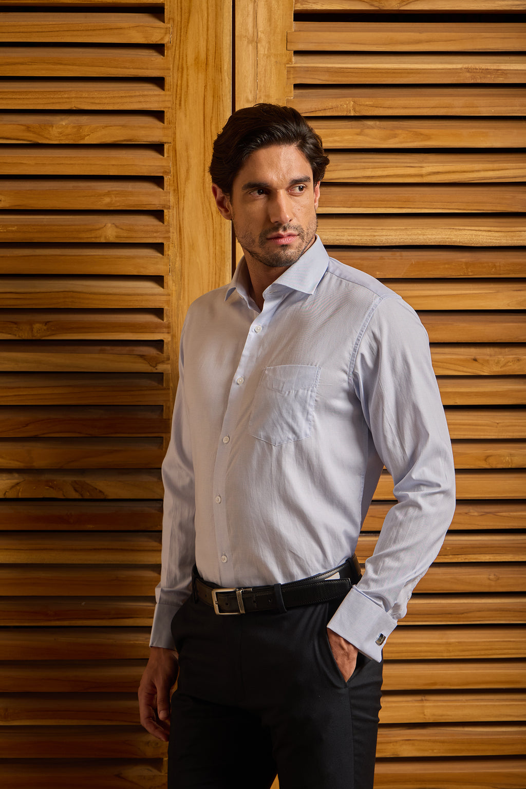 Blue Graph Check French Cuff Shirt 70s 2-Ply