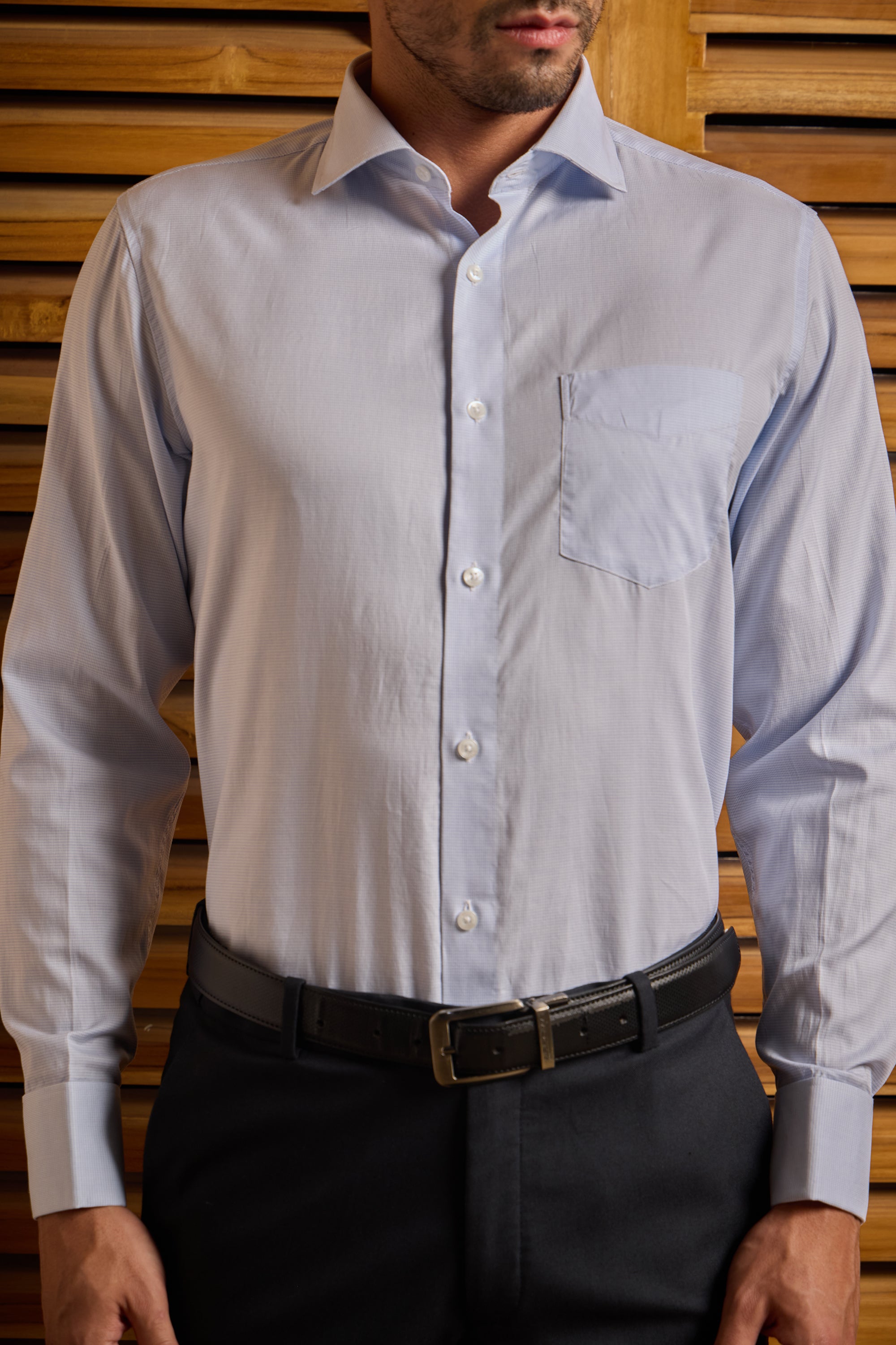 Blue Graph Check French Cuff Shirt 70s 2-Ply