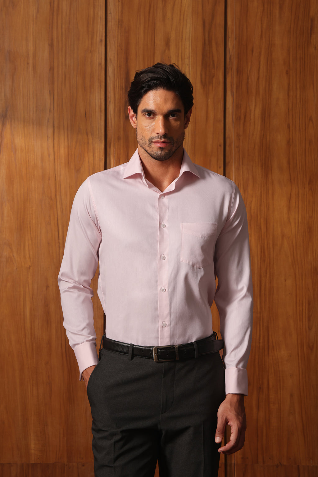 Pink Herringbone French Cuff Shirt – 100s 2-Ply