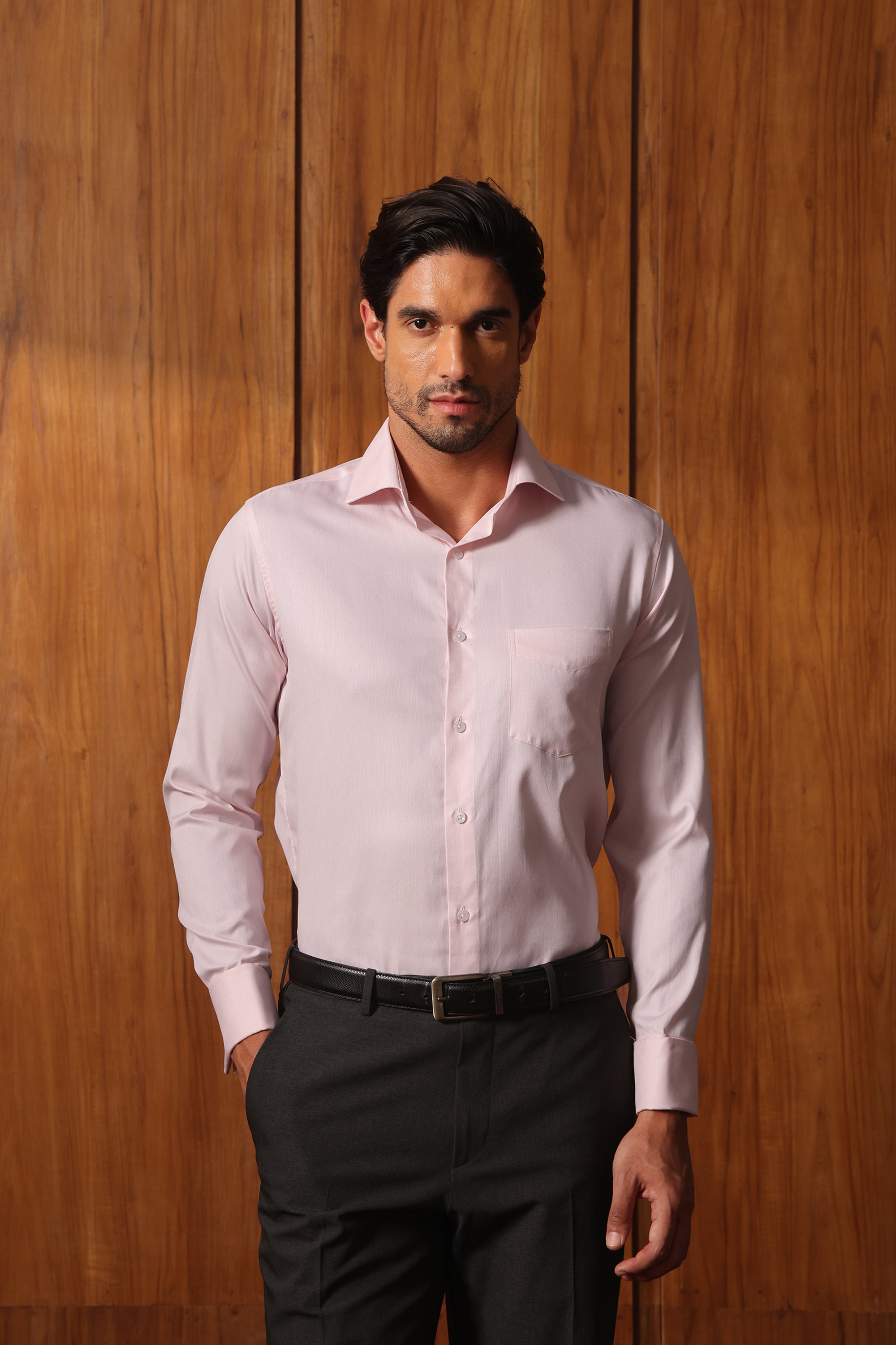 Pink Herringbone French Cuff Shirt – 100s 2-Ply