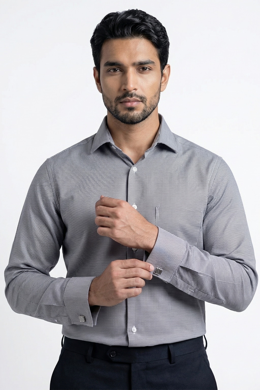 Black & White Puppytooth French Cuff Shirt – 60s 2-Ply
