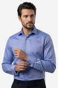 Blue Herringbone French Cuff Shirt 80s 2-Ply