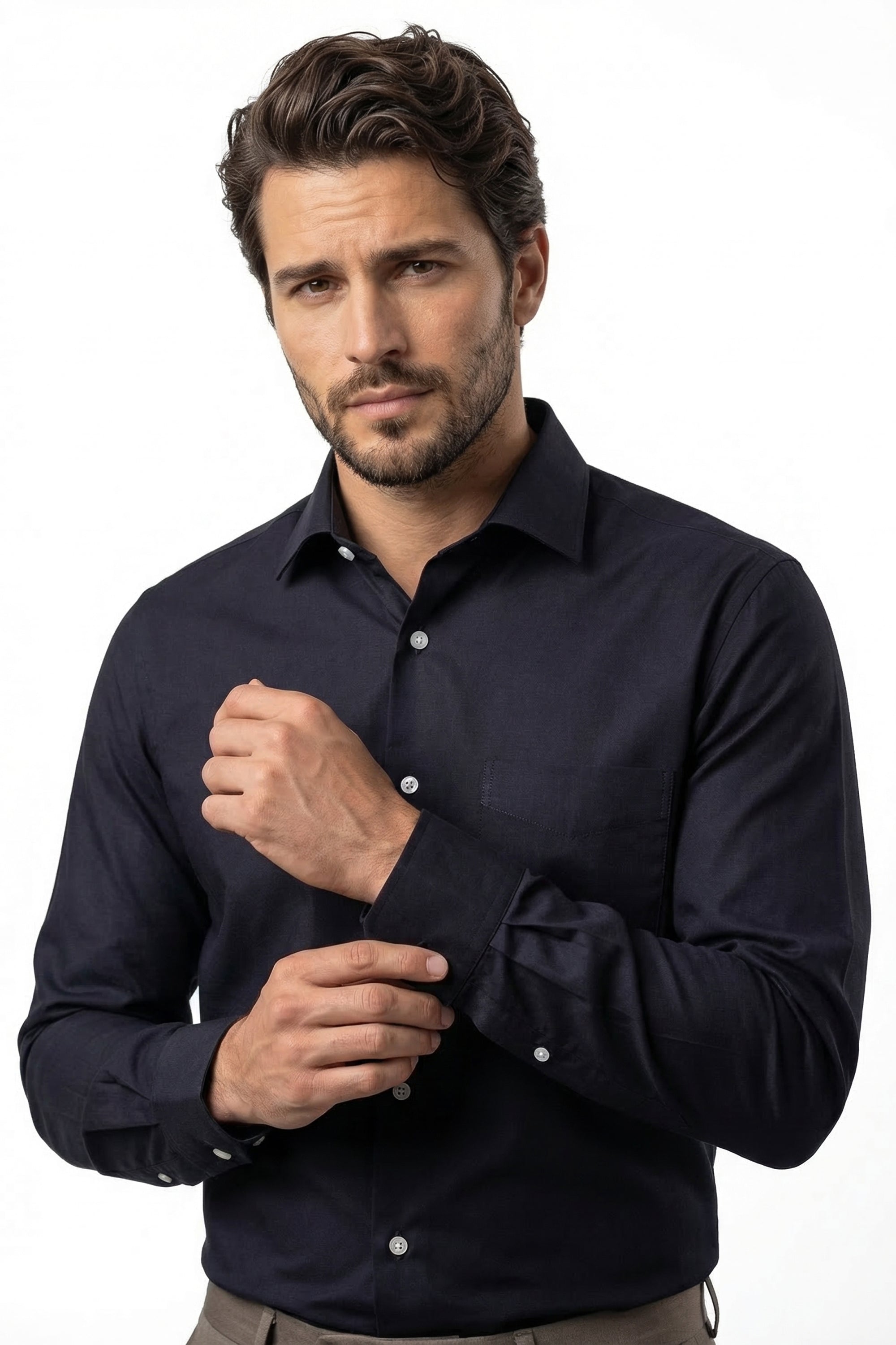 Classic Black Fine Herringbone Shirt 80s 2-Ply