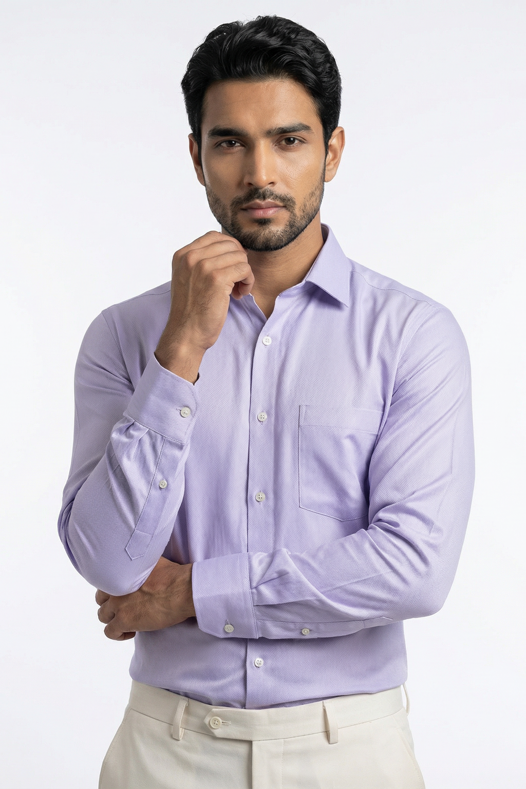 Lilac Herringbone Shirt 80s 2-Ply