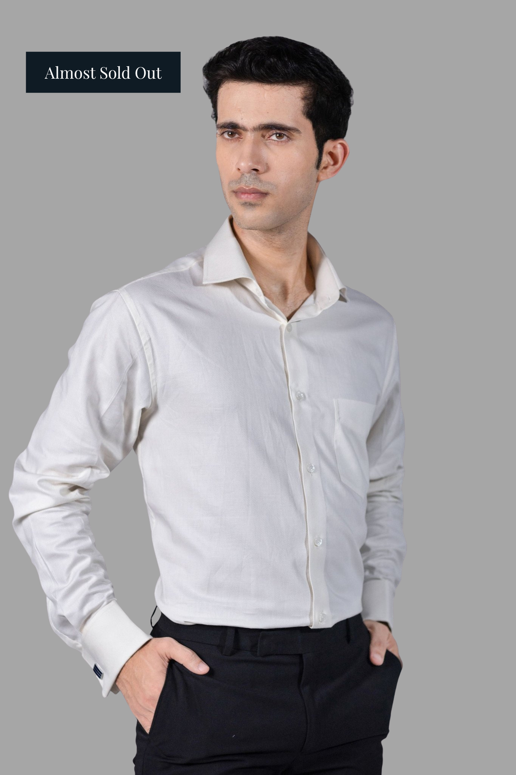 Cream Dobby French Cuff Shirt 100s 2 Ply