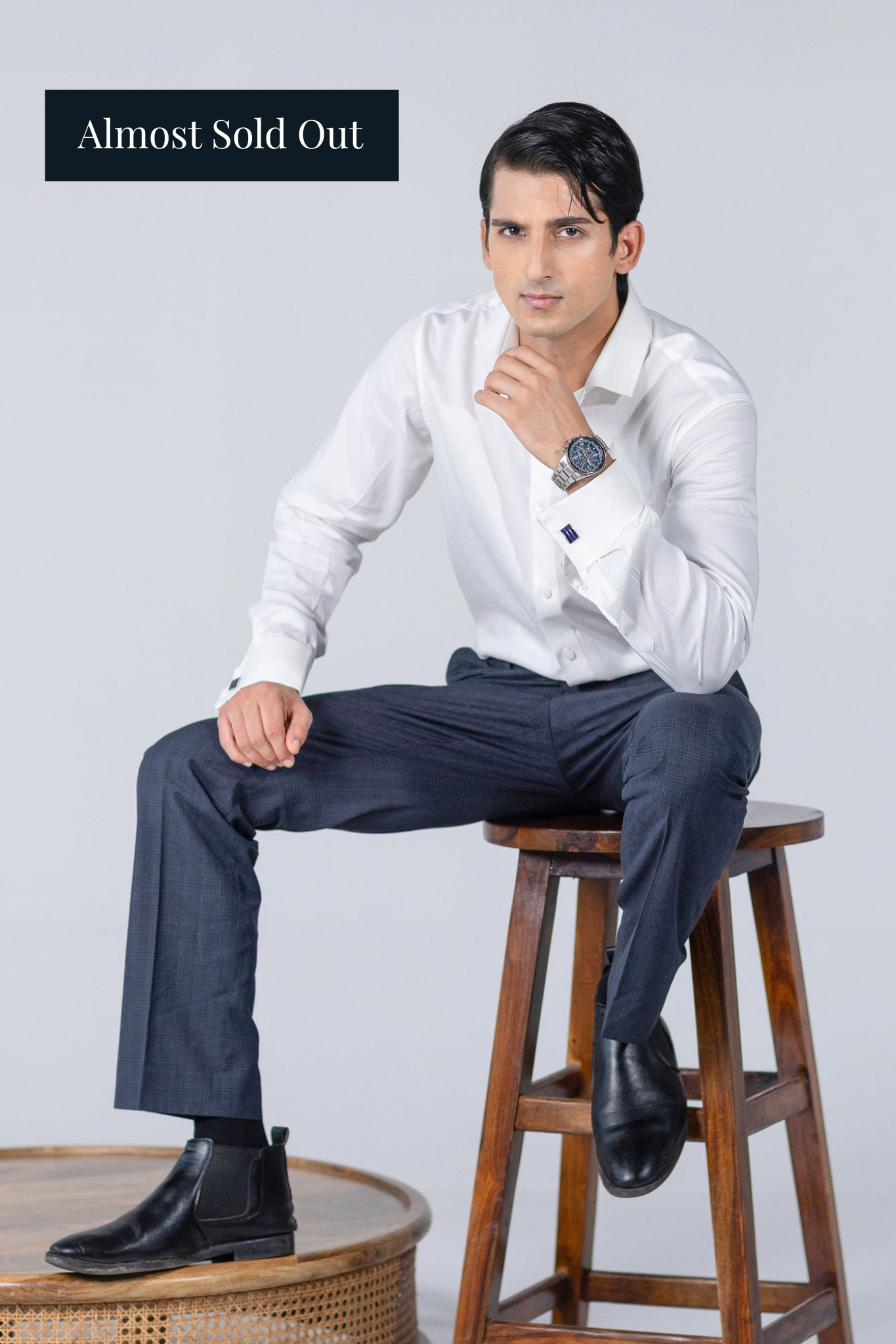 White Twill French Cuff Shirt 80s 2 Ply