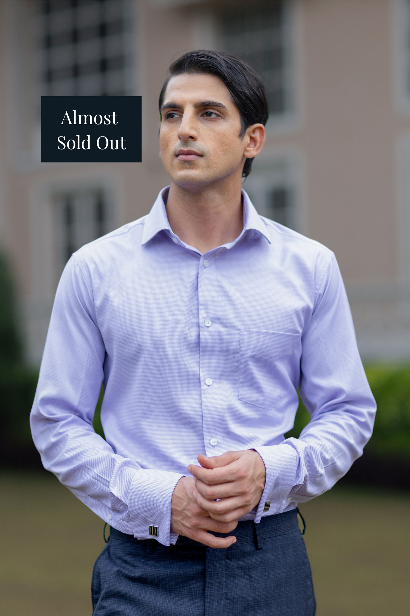 Lavender Puppytooth Dobby Shirt 80s 2Ply