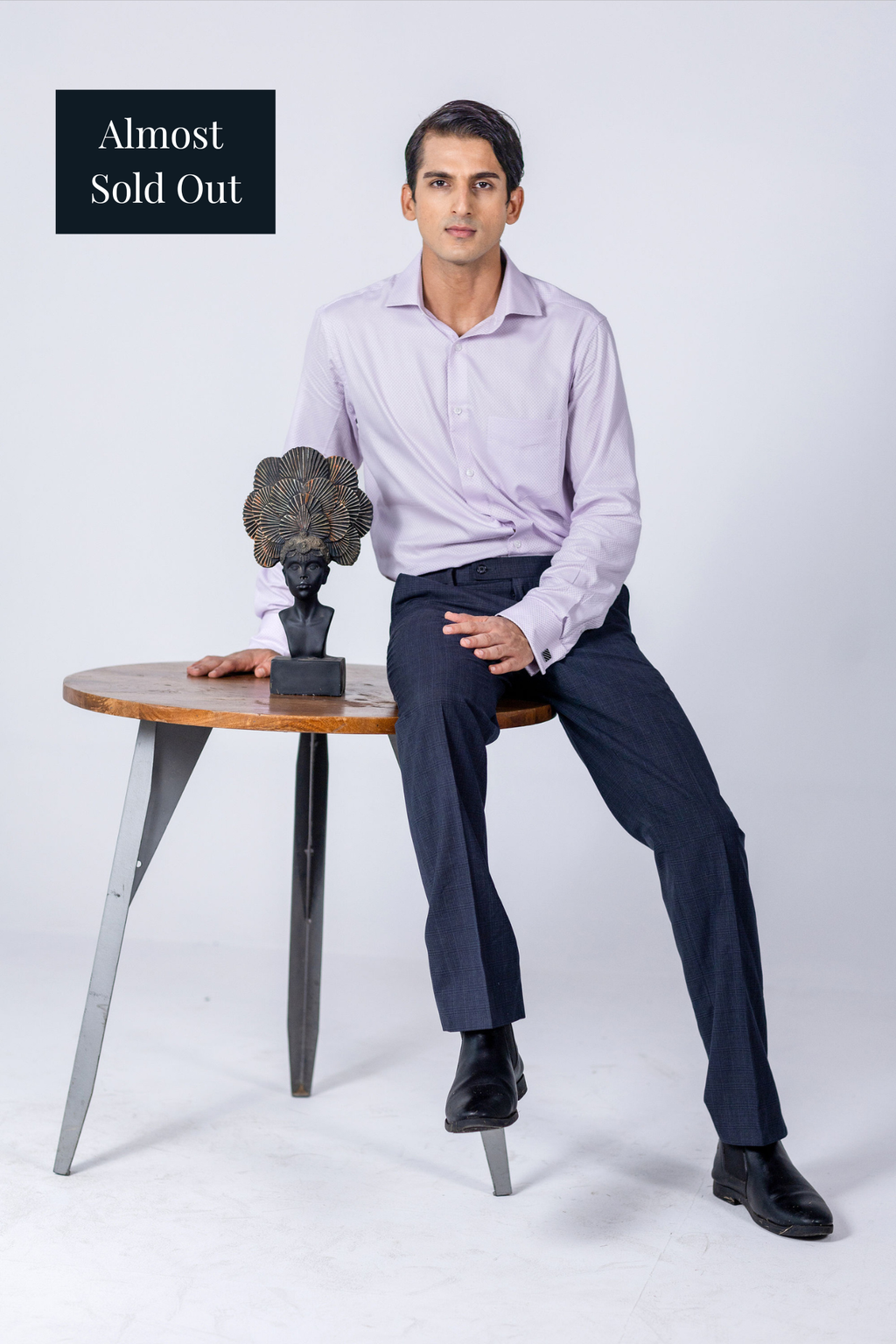 Lavender Checker Dobby French Cuff Shirt 2 Ply