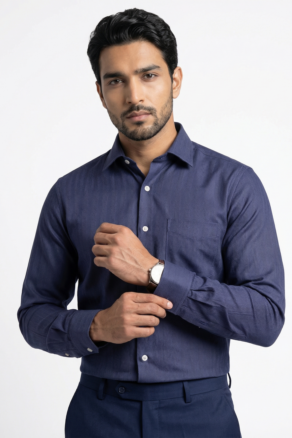 Navy Herringbone Shirt
