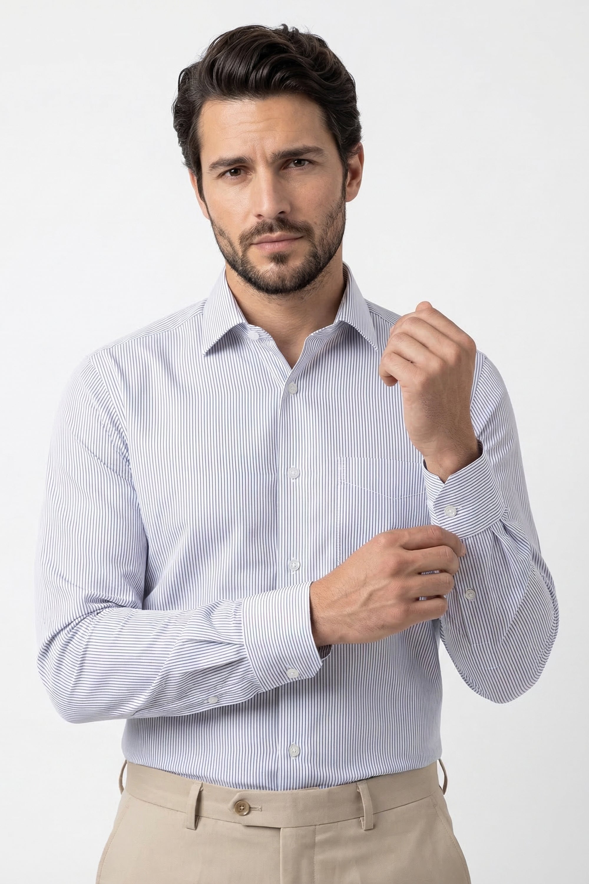White and Black Pinstripe Shirt 100s 2-Ply